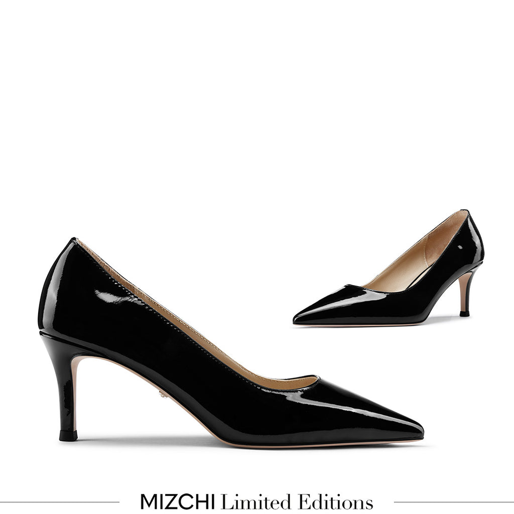 Petite Size Black Patent Mid Heel Pumps by MIZCHI Pretty Small Shoes