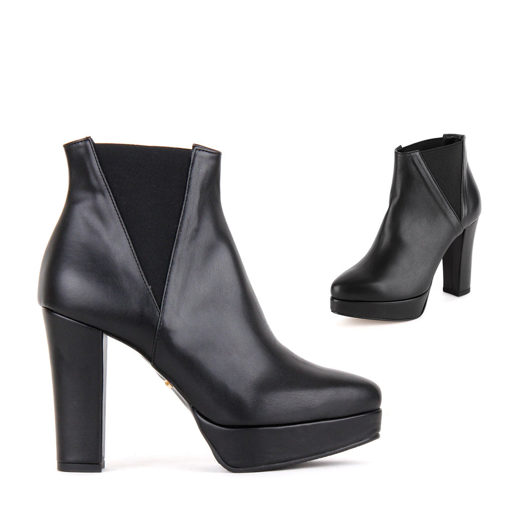 Petite Black Leather Platform Ankle Boot by MIZCHI Pretty Small Shoes