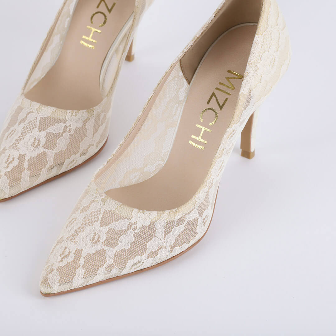 *UK size 2.5 - FREE LOVE - ivory, 9cm heel