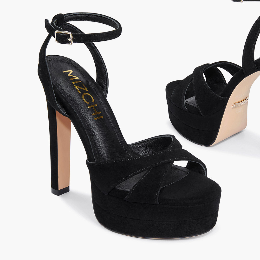 Nova Black - Suede Platform Sandals