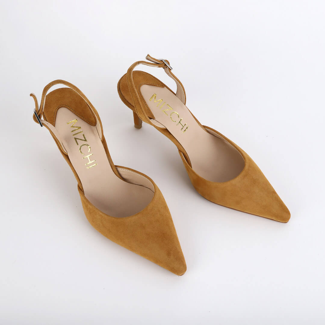 *UK size 2.5 - TESORO - camel suede, 7cm heel