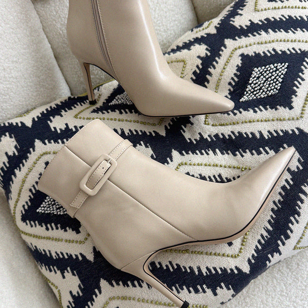 Na-Netta Cream-Beige - Leather Ankle Boots