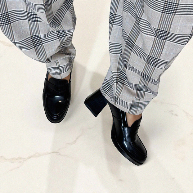 *SHARE BLACK - platform heel brogue