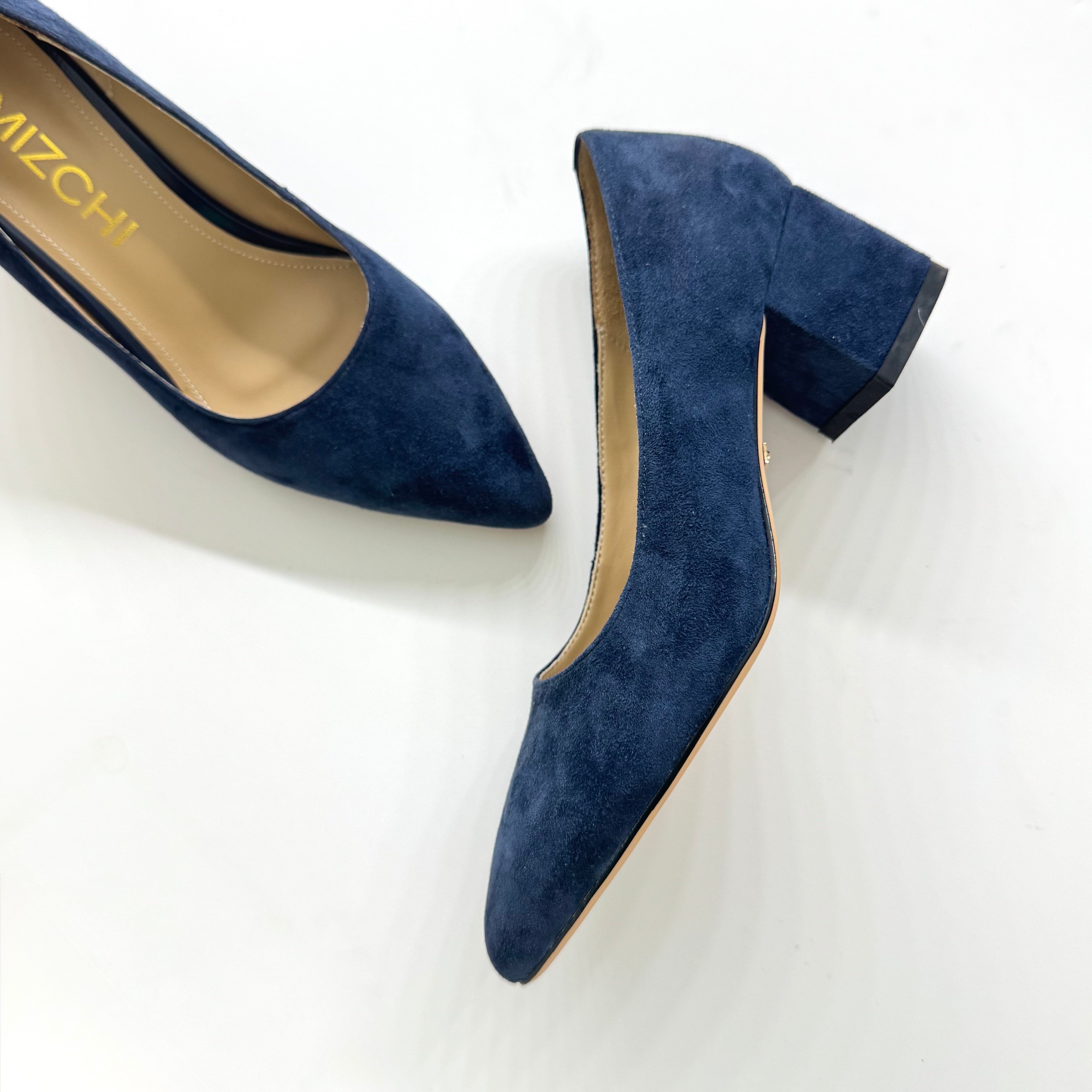 *DIARA NAVY - suede chunky heel pumps (production samples)