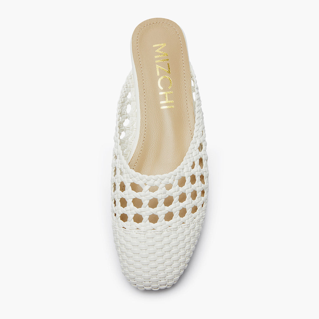 Alora White - Woven Leather Slides