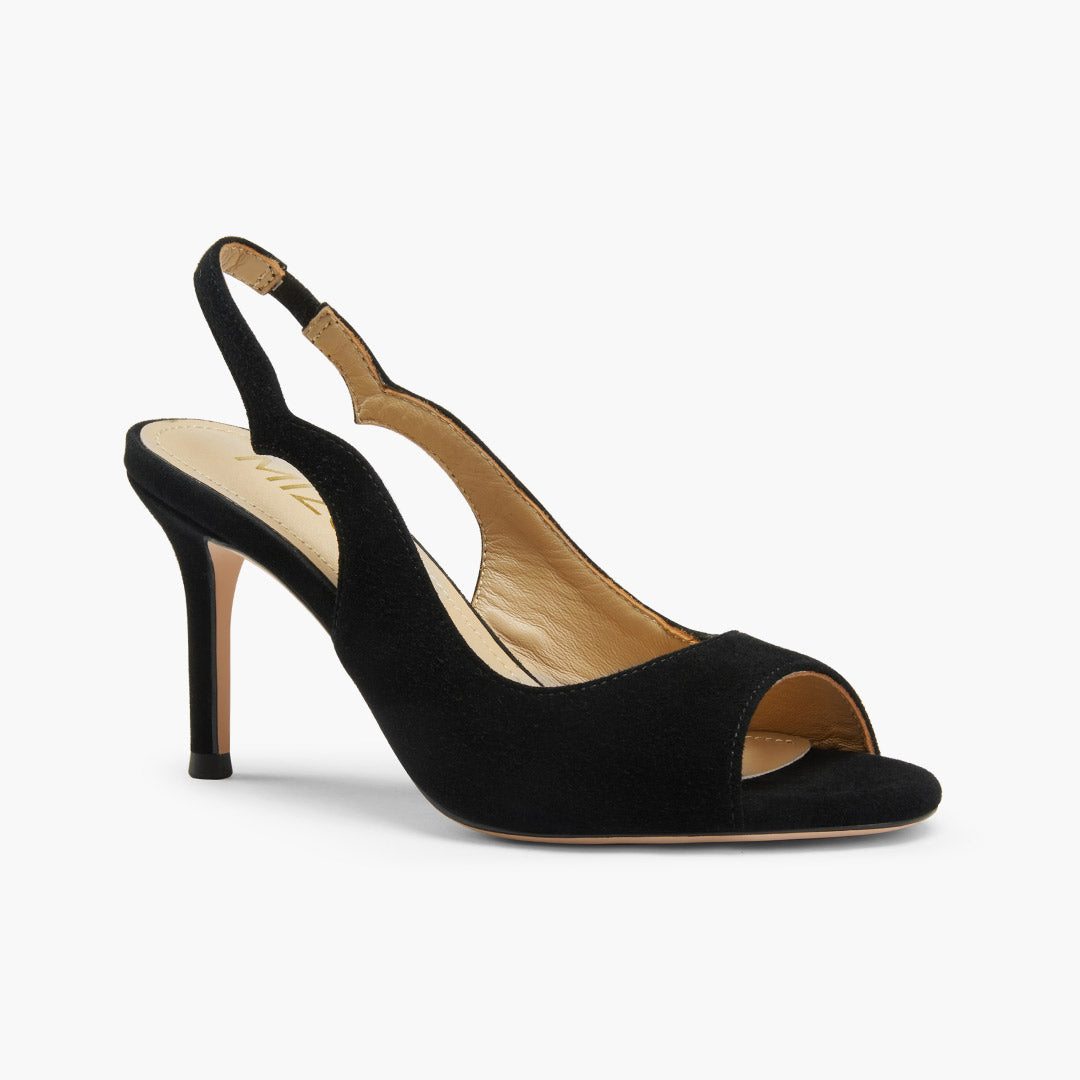 *ANGELIKA BLACK SUEDE - open toe slingback