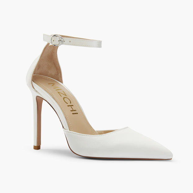 *BIANCA  IVORY SATIN - classic ankle strap pumps
