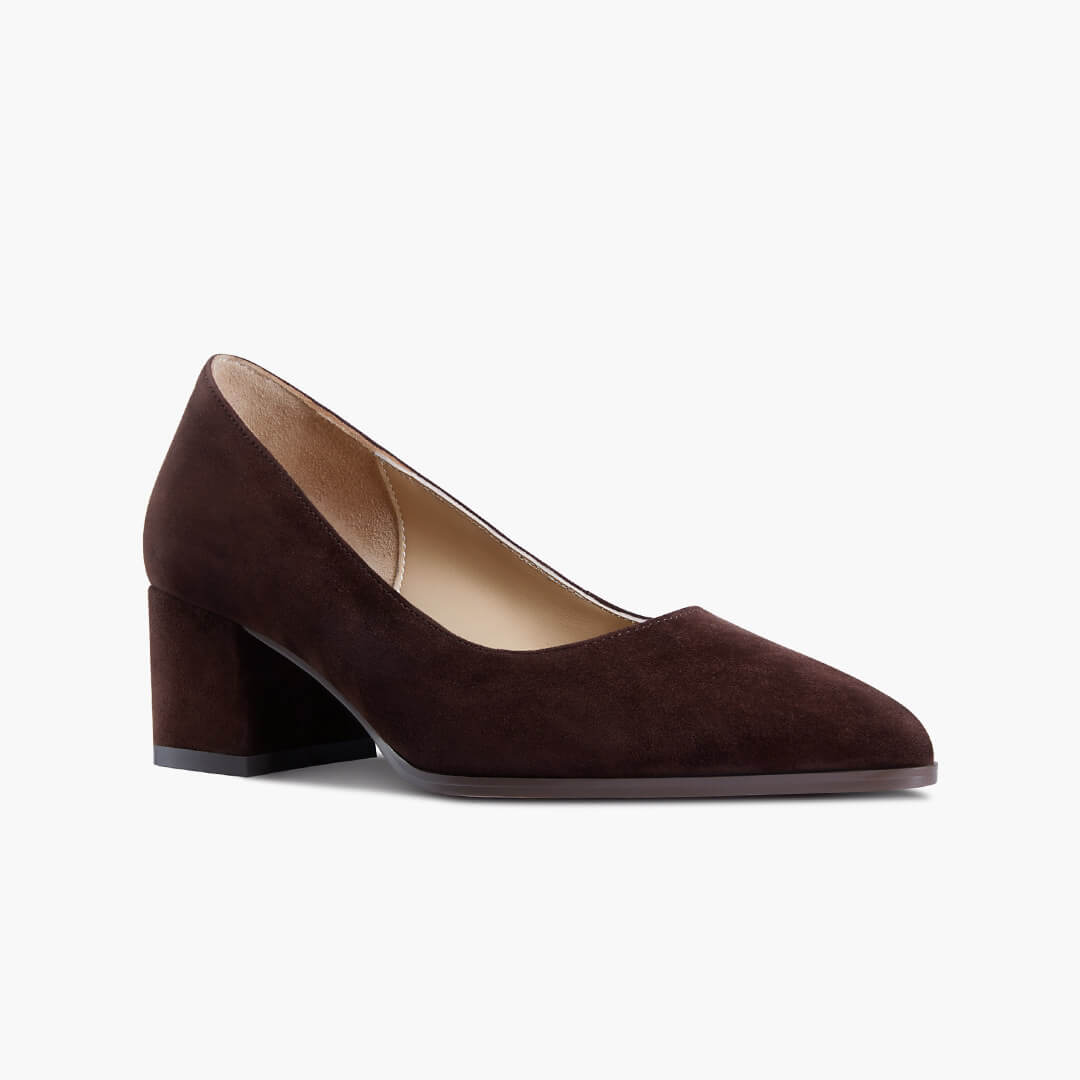 *DIARA CHOCOLATE - suede chunky heel pumps