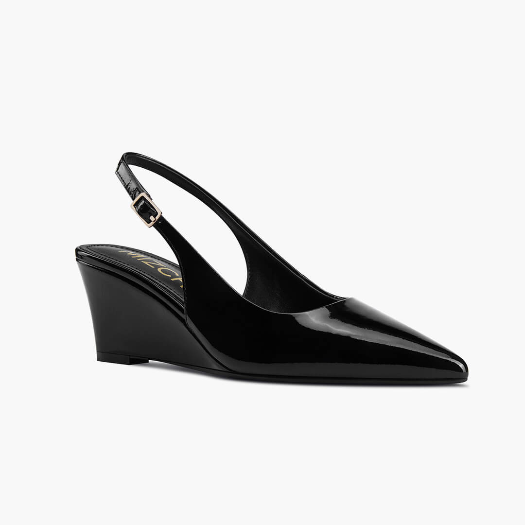 *ELLIOT - black patent slingback wedge