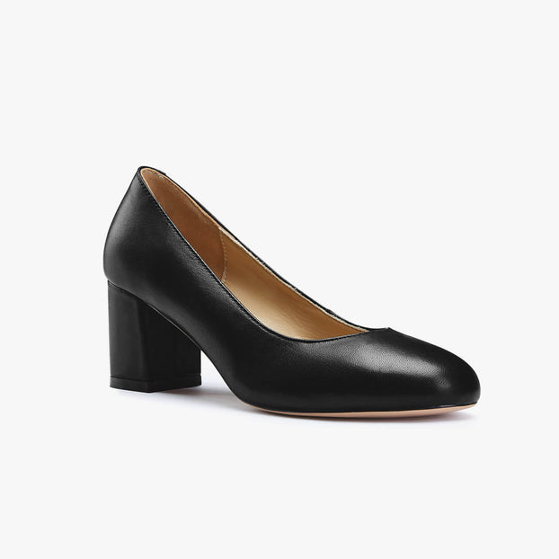 *FIONA - black leather chunky heel pump