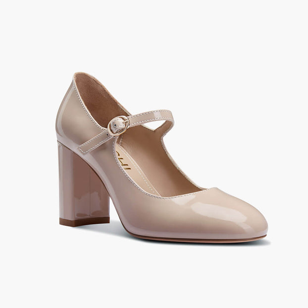 *GAYLE - beige patent mary jane pumps