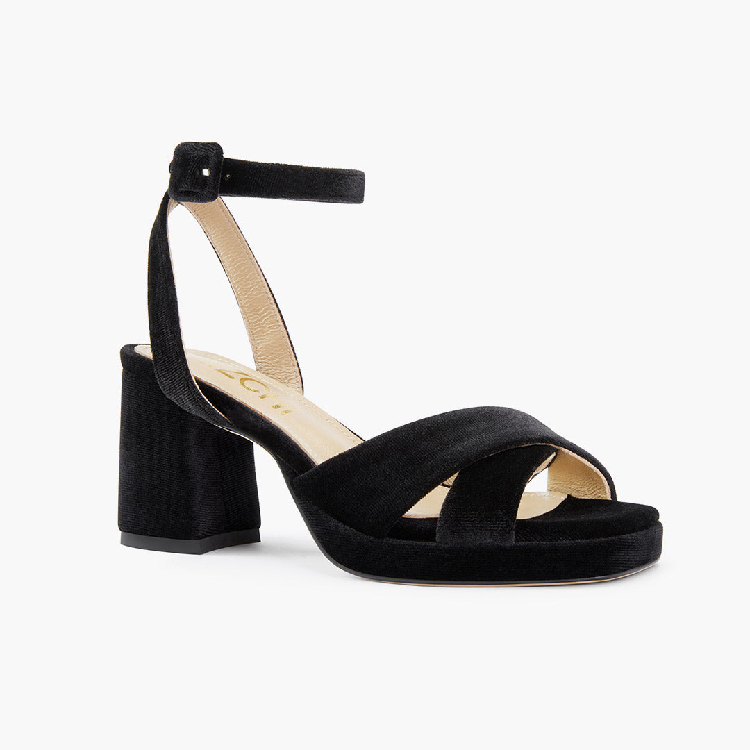 LUIZA VELVET - black platform sandals