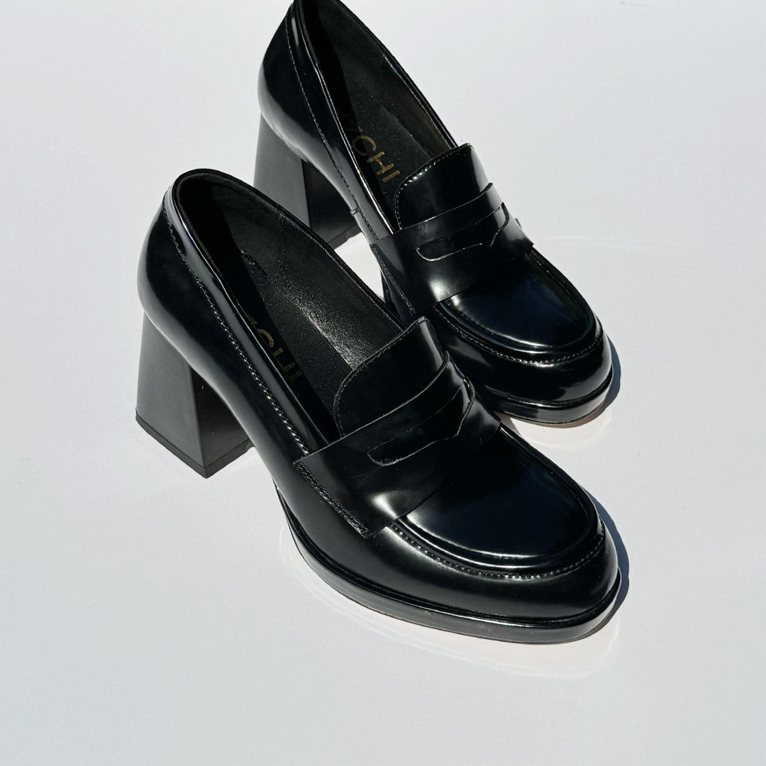 *SHARE BLACK - platform heel brogue