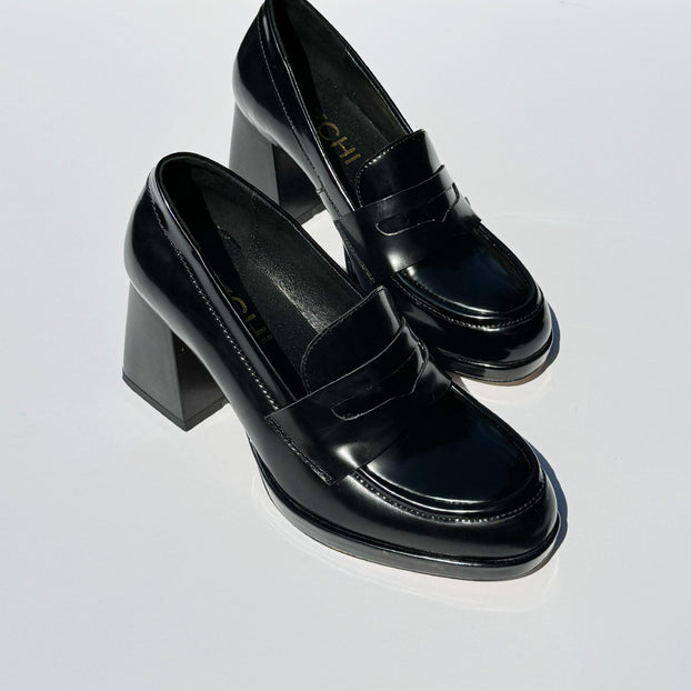 *SHARE BLACK - platform heel brogue