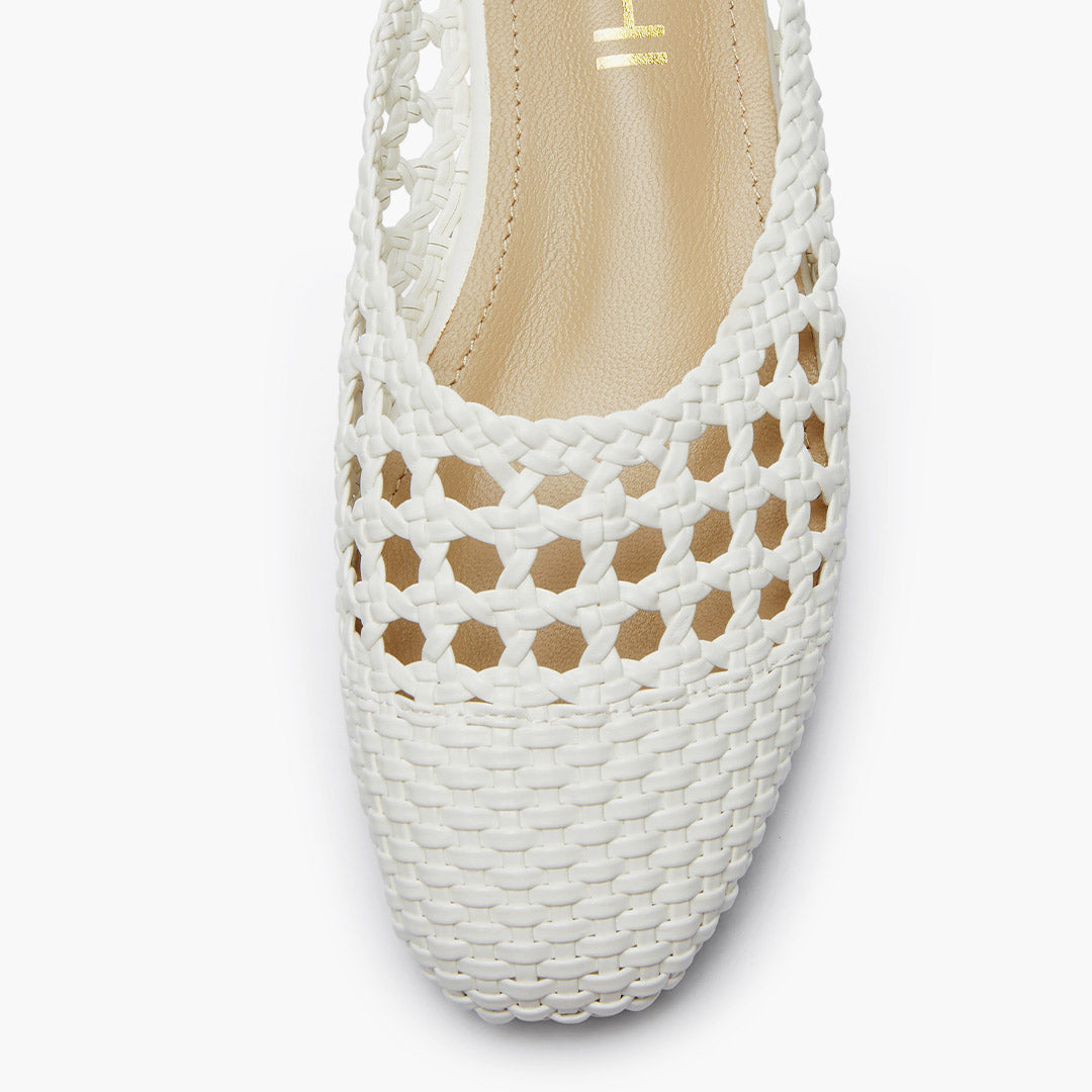 Alora White - Woven Leather Slides