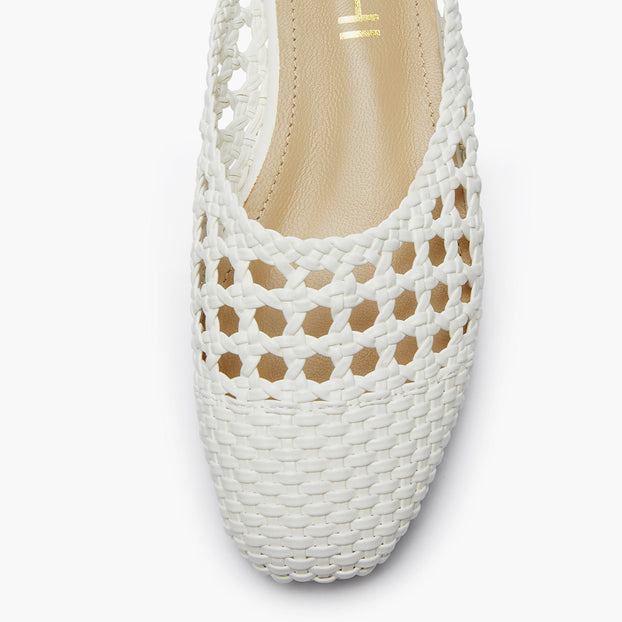 Alora White - Woven Leather Slides
