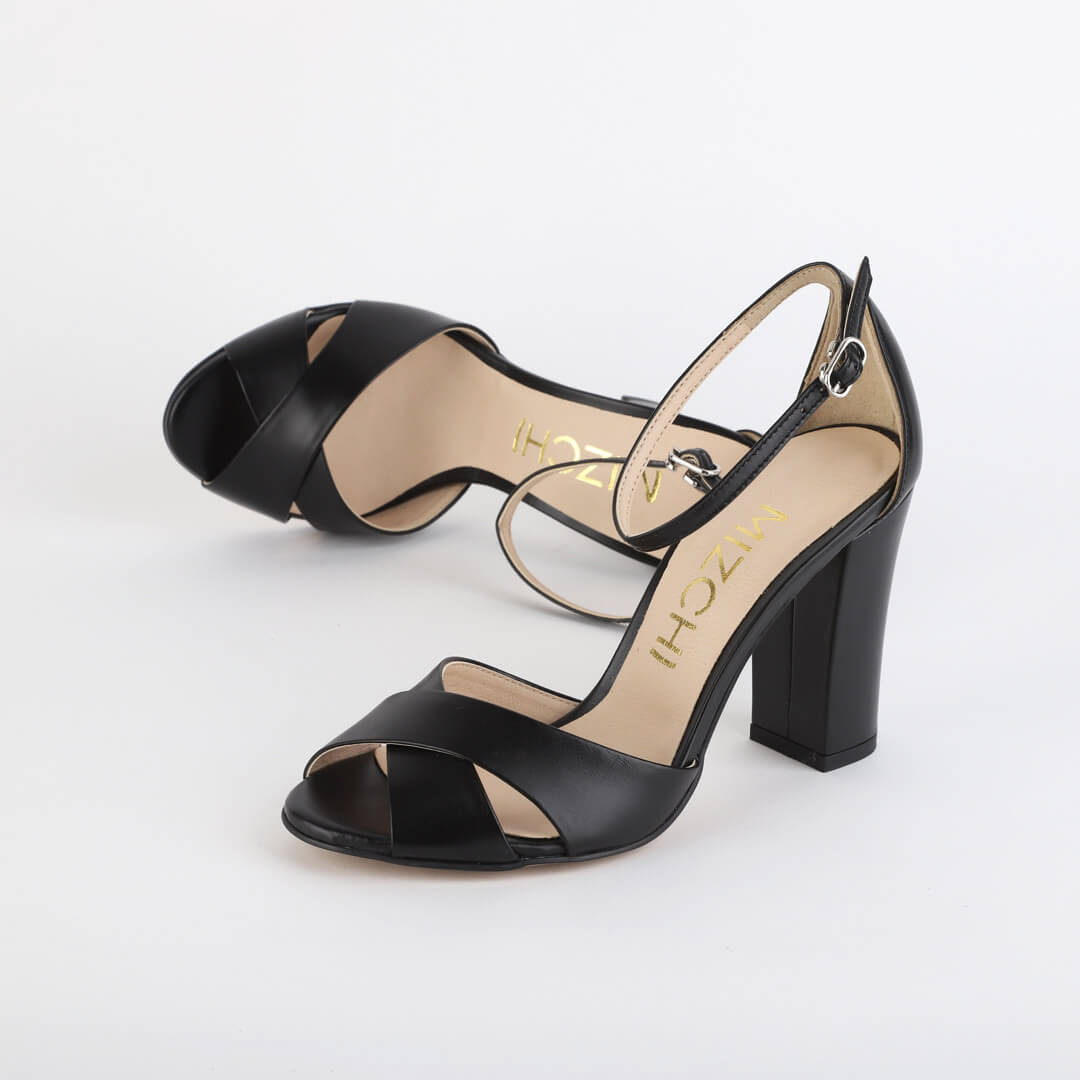 *UK size 2.5 - ALOVE  LEATHER - black, 9cm heels