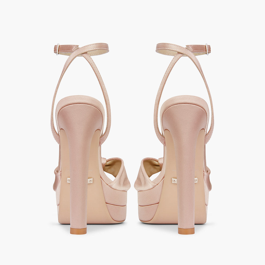 Aurielle Beige - Satin Platform Sandals