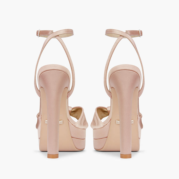 Aurielle Beige - Satin Platform Sandals