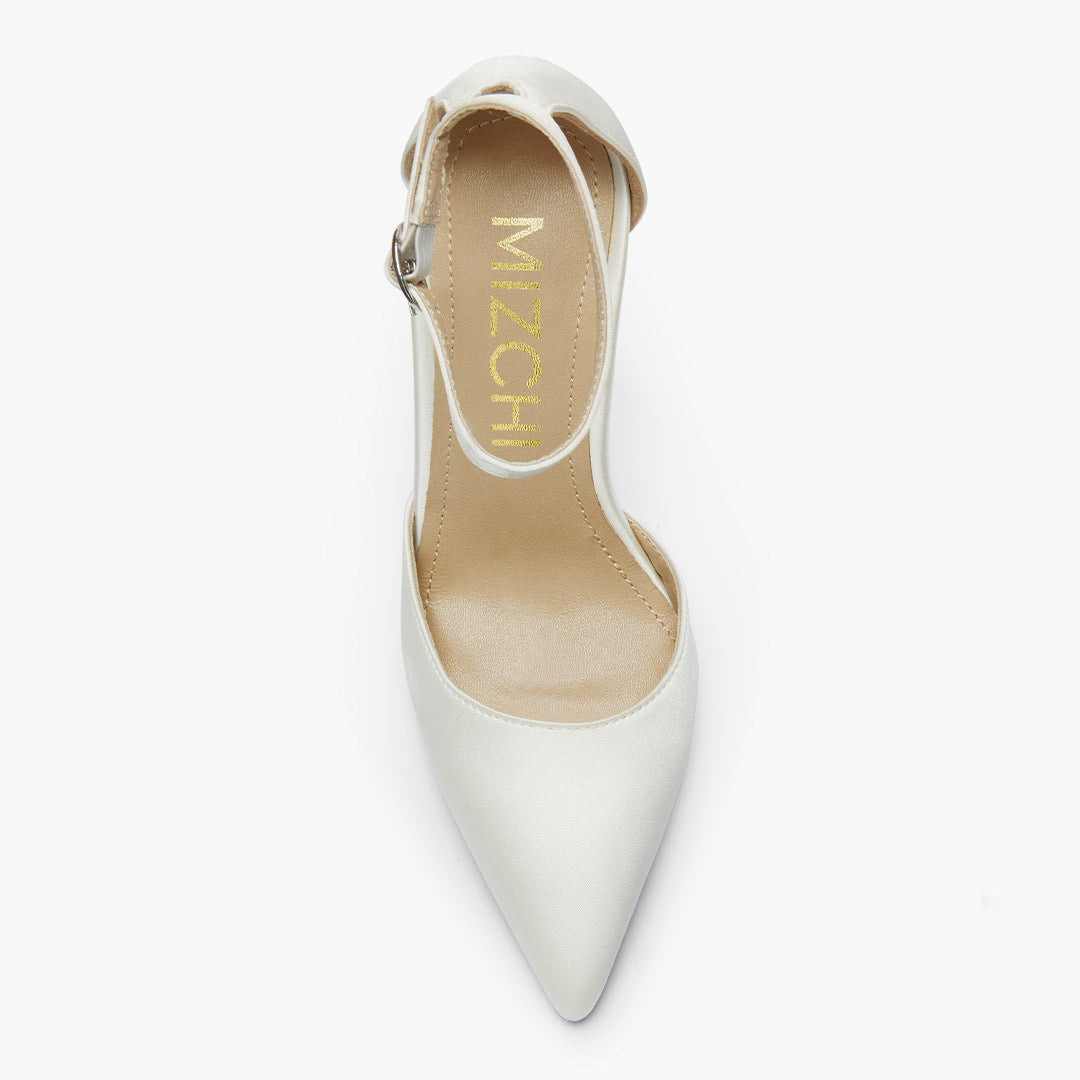 *BIANCA  IVORY SATIN - classic ankle strap pumps