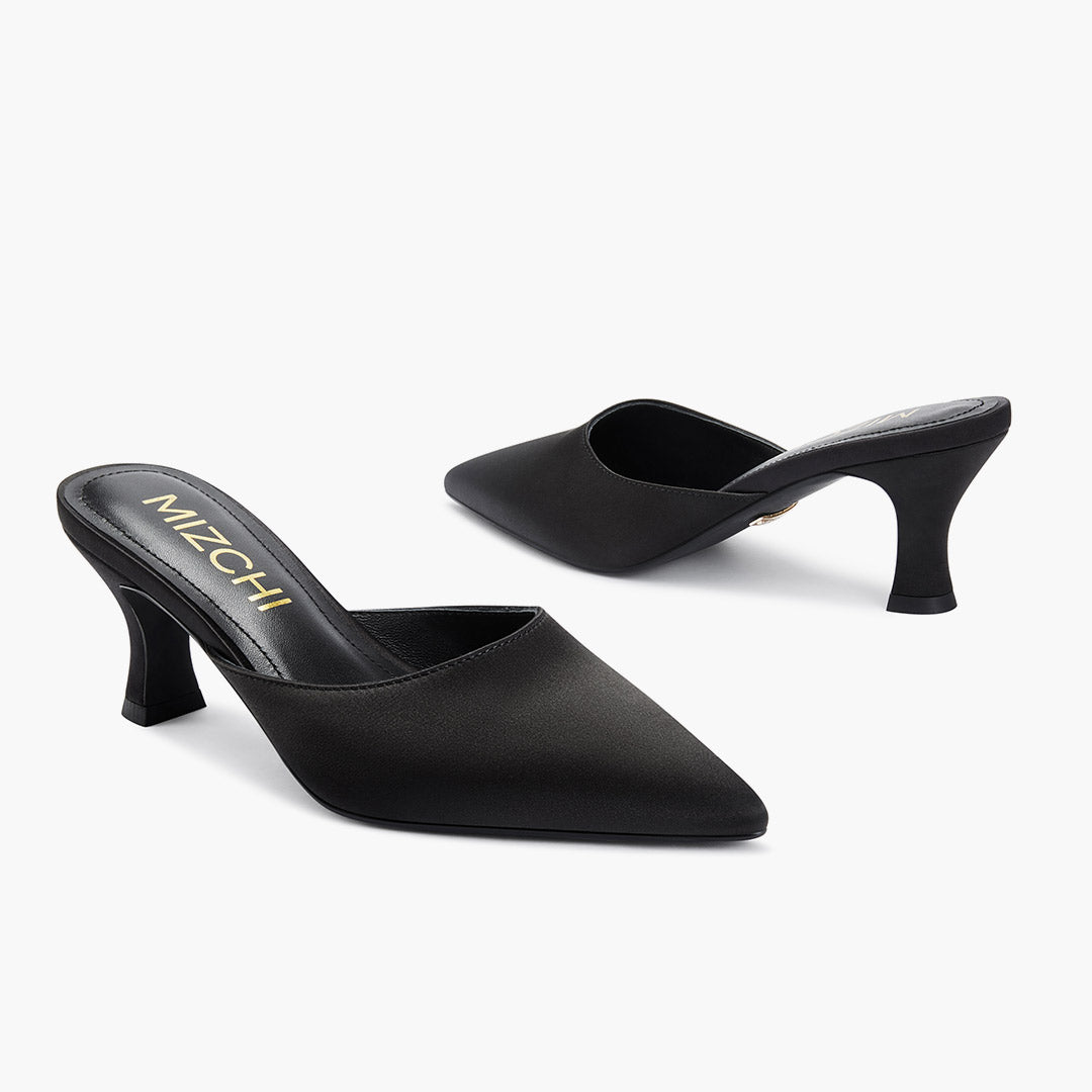 Clio Black - Satin Mules