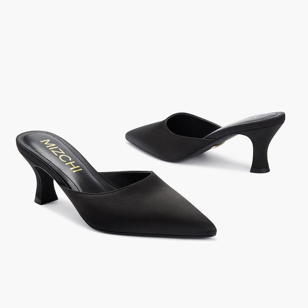 Clio Black - Satin Mules