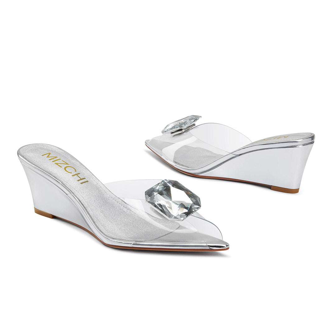 Celeste Silver - Wedge Mules