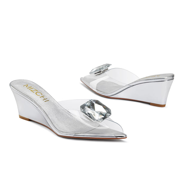 Celeste Silver - Wedge Mules