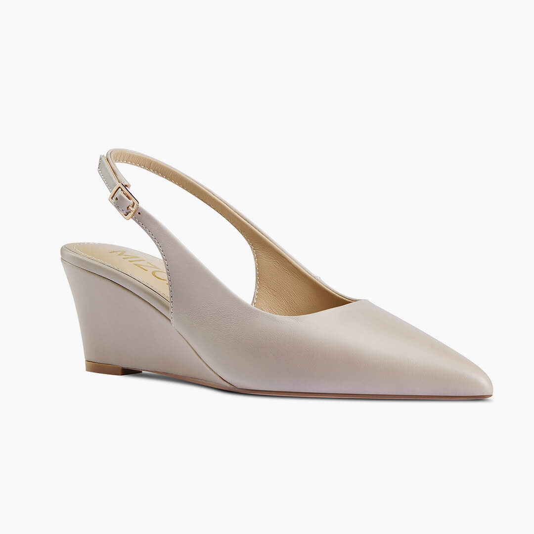 *ELLIOT - beige leather slingback wedge