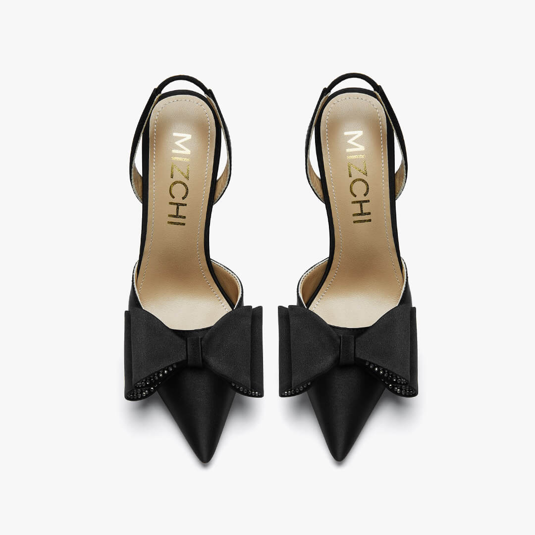 *ELYSIA - black satin bow slingback