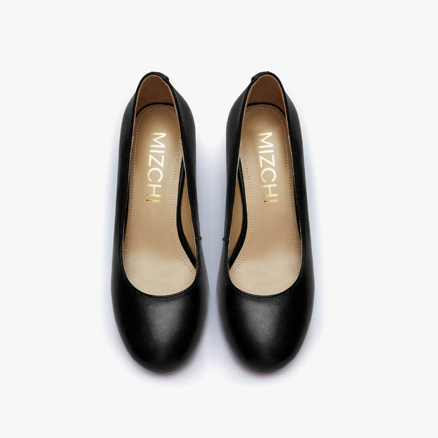 *FIONA - black leather chunky heel pump