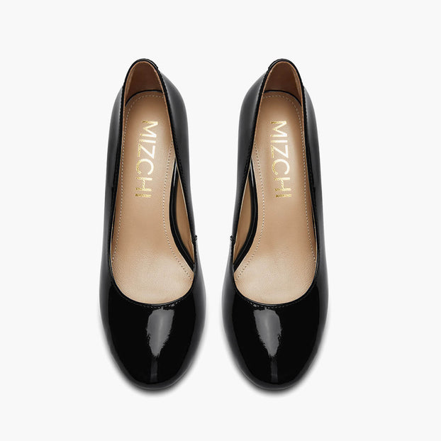 *FIONA - black patent chunky heel pump*