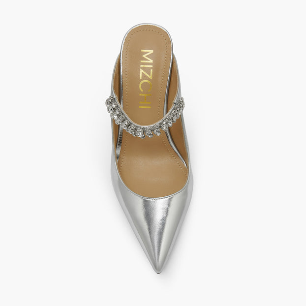 LAMIO- silver leather mules