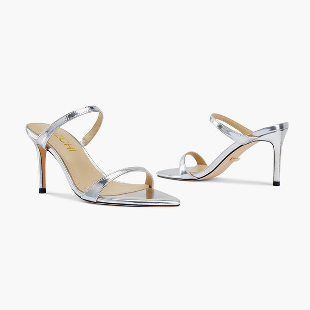 Maelis - Silver Leather Strap Mules