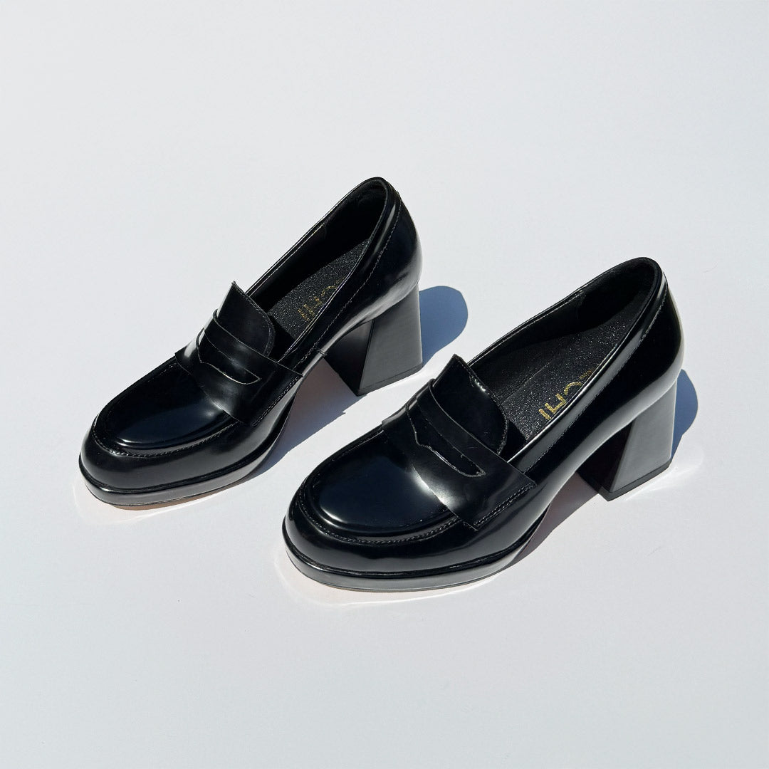 *SHARE BLACK - platform heel brogue