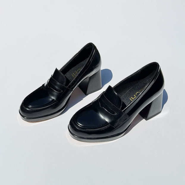 *SHARE BLACK - platform heel brogue
