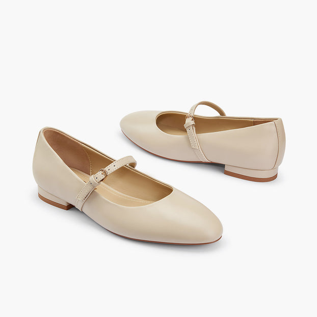 Zoara beige - Leather Mary Jane Ballet pumps