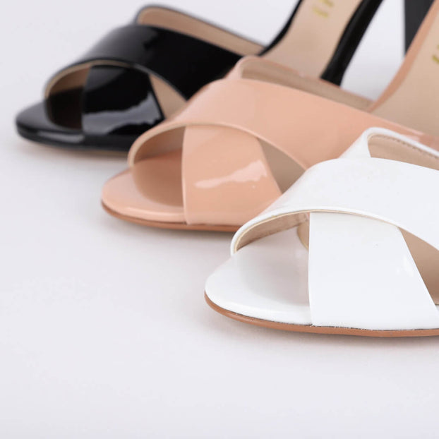 *UK size 13 - ALOVE PATENT - white, 9cm heels