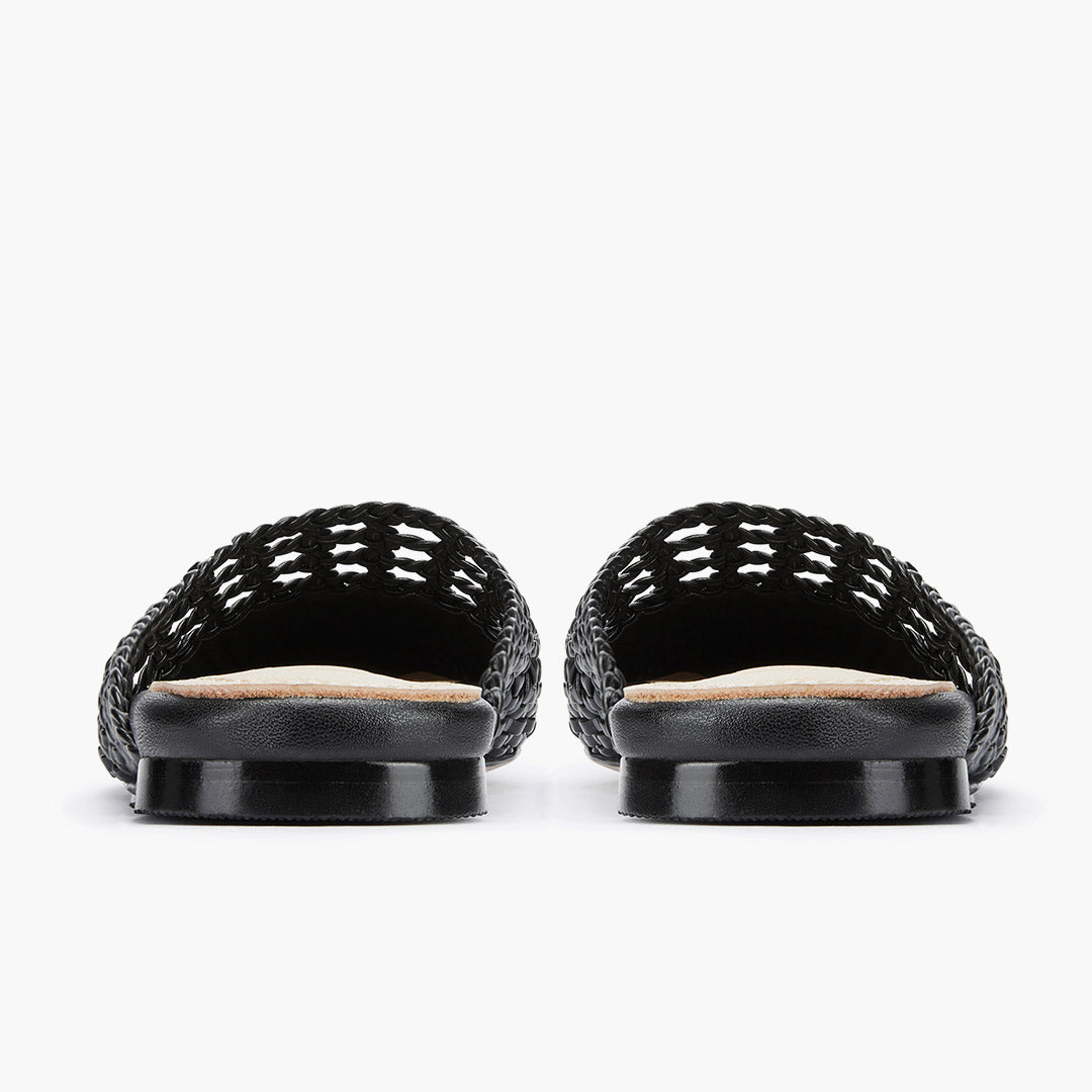 Alora Black - Woven Leather Slides