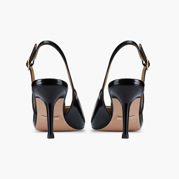 Lena 75 - black polished leather slingback