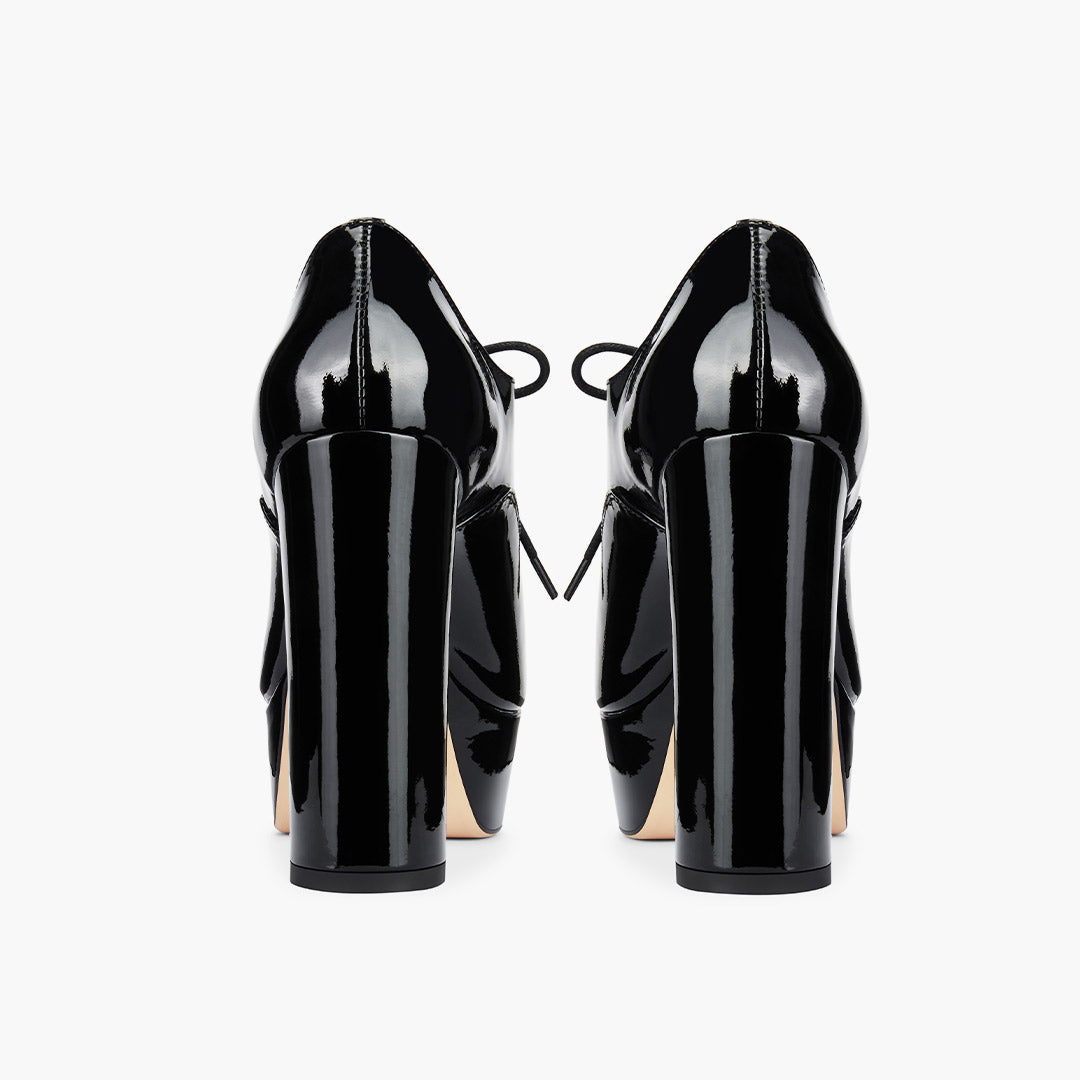 BORGHONA BLACK - lace up platform heels