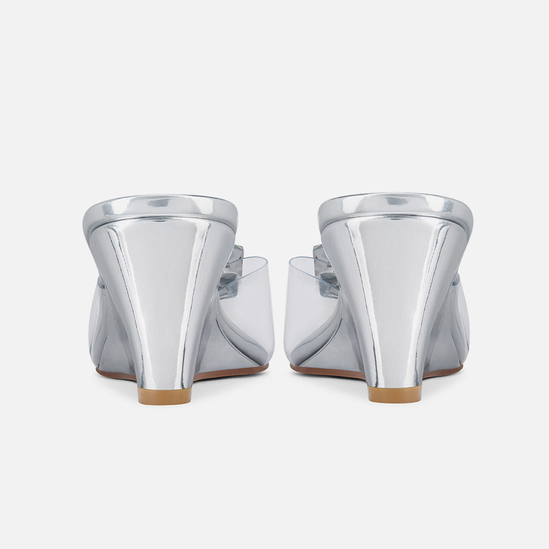 Celeste Silver - Wedge Mules