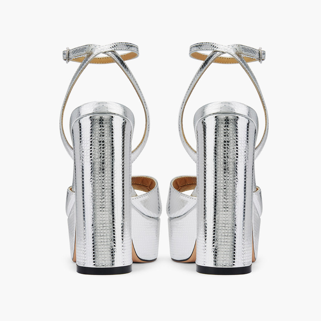 CHARLOTTE SILVER - platform leather sandals