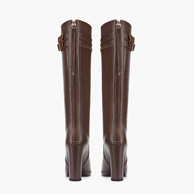 *CHICAGO BROWN - leather knee boots