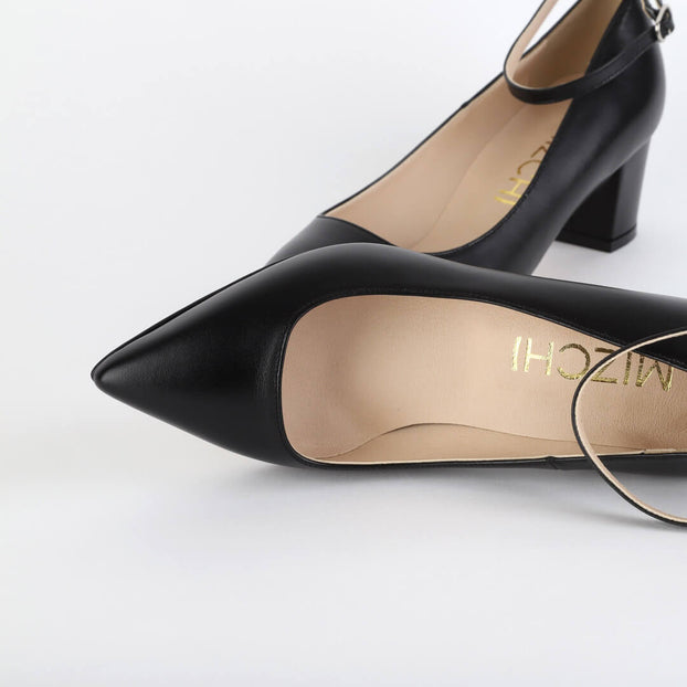 *UK size 2 - COURTNEY LEATHER - black, 5cm heels