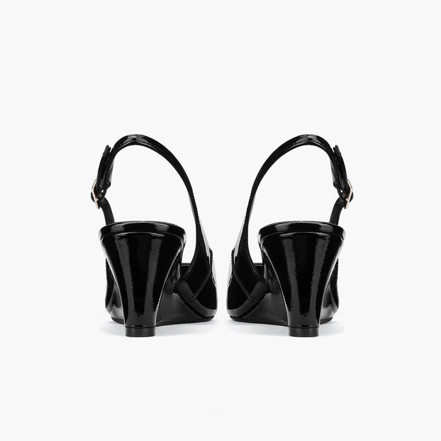 *ELLIOT - black patent slingback wedge