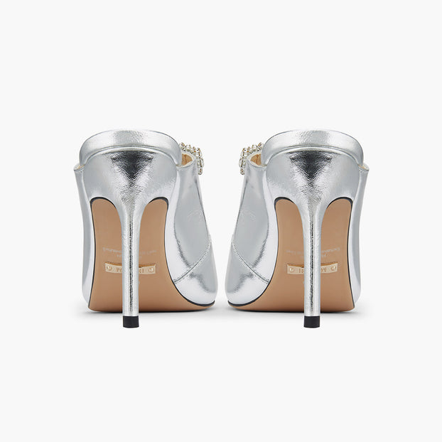 LAMIO- silver leather mules