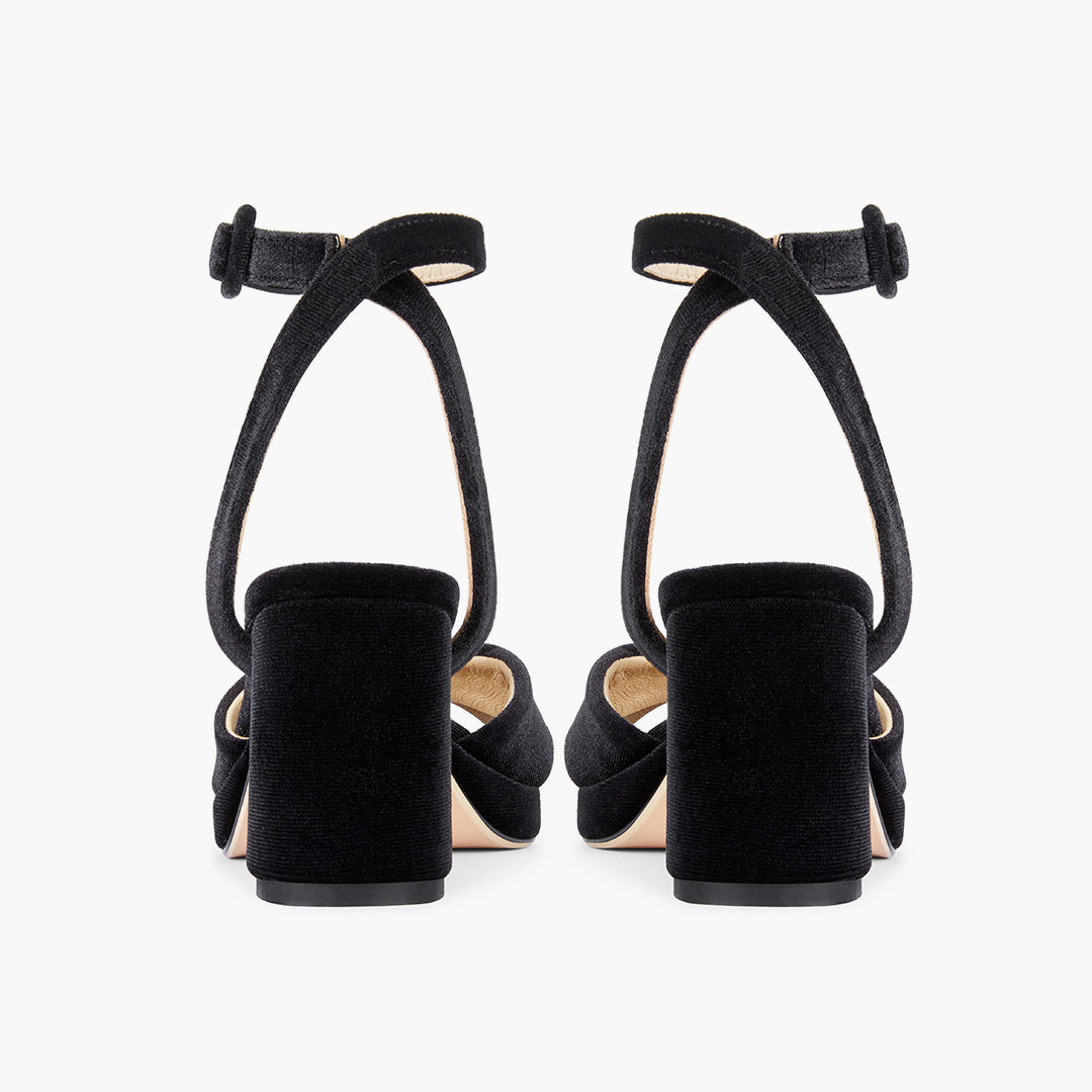 LUIZA VELVET - black platform sandals