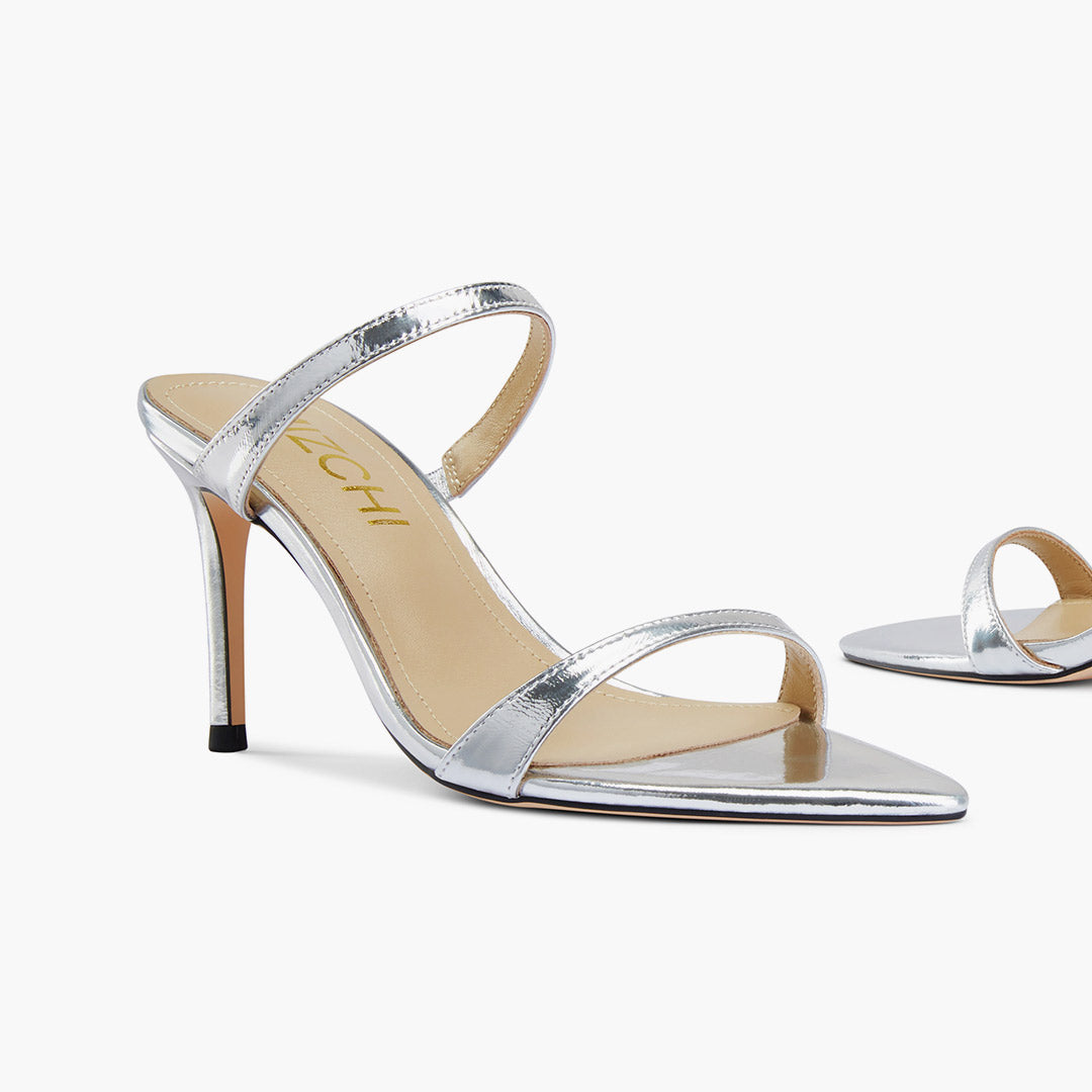 Maelis - Silver Leather Strap Mules