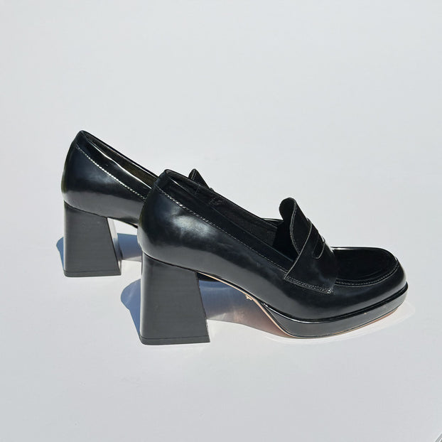 *SHARE BLACK - platform heel brogue